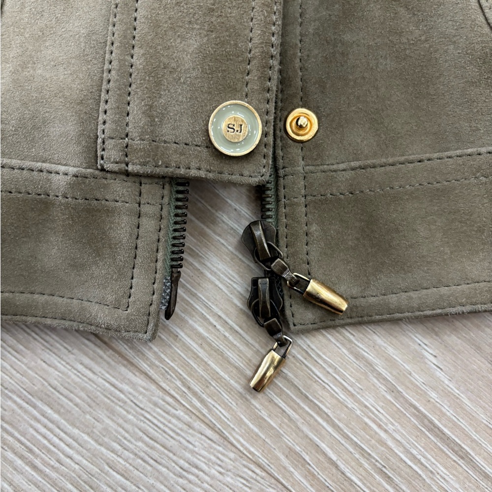 St. John Sport 100% Suede Jacket with Knit Sleeves - Picture 3 of 6